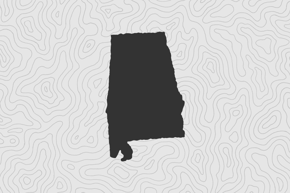 Hand-drawn outline of the state of Alabama