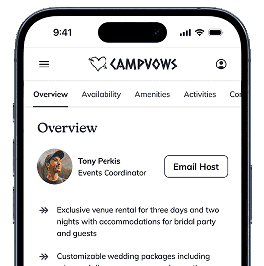 Mobile phone displaying a camp profile