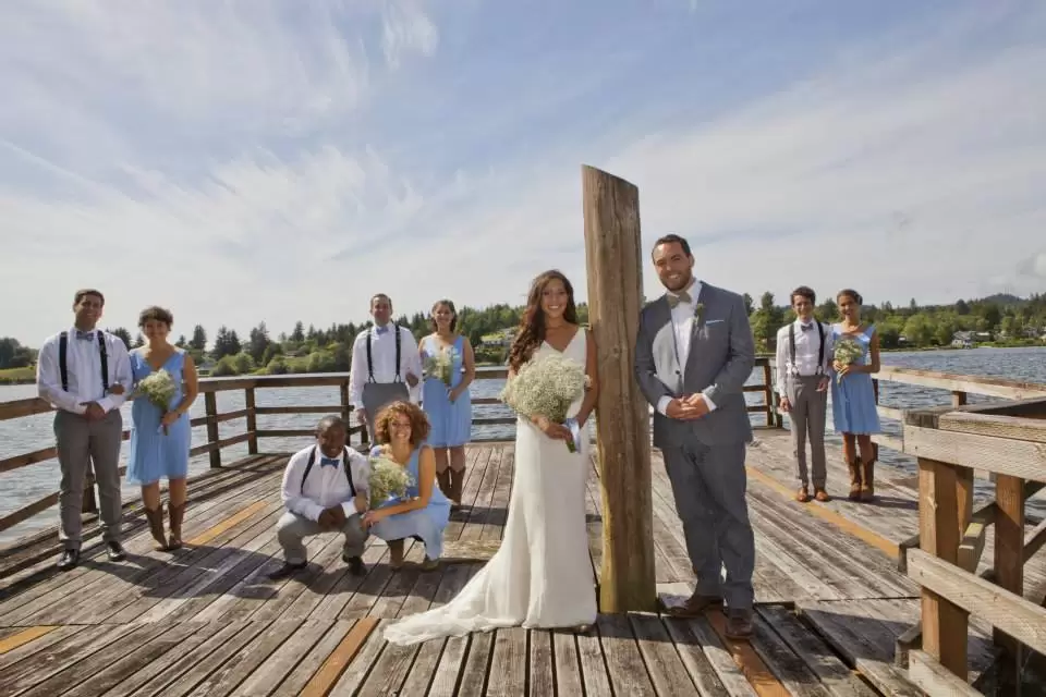 Bridal party on lake dock