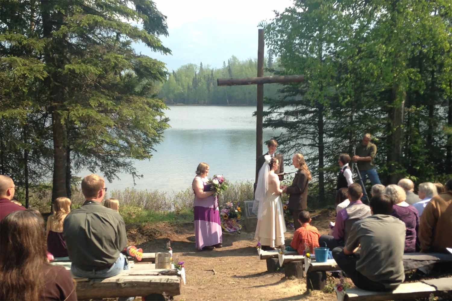 Lakeside ceremony at outdoor chapel