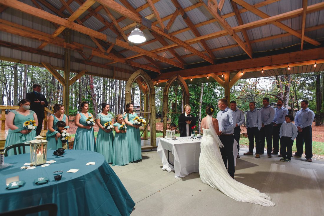 Marriage ceremony in an outdoor pavilion