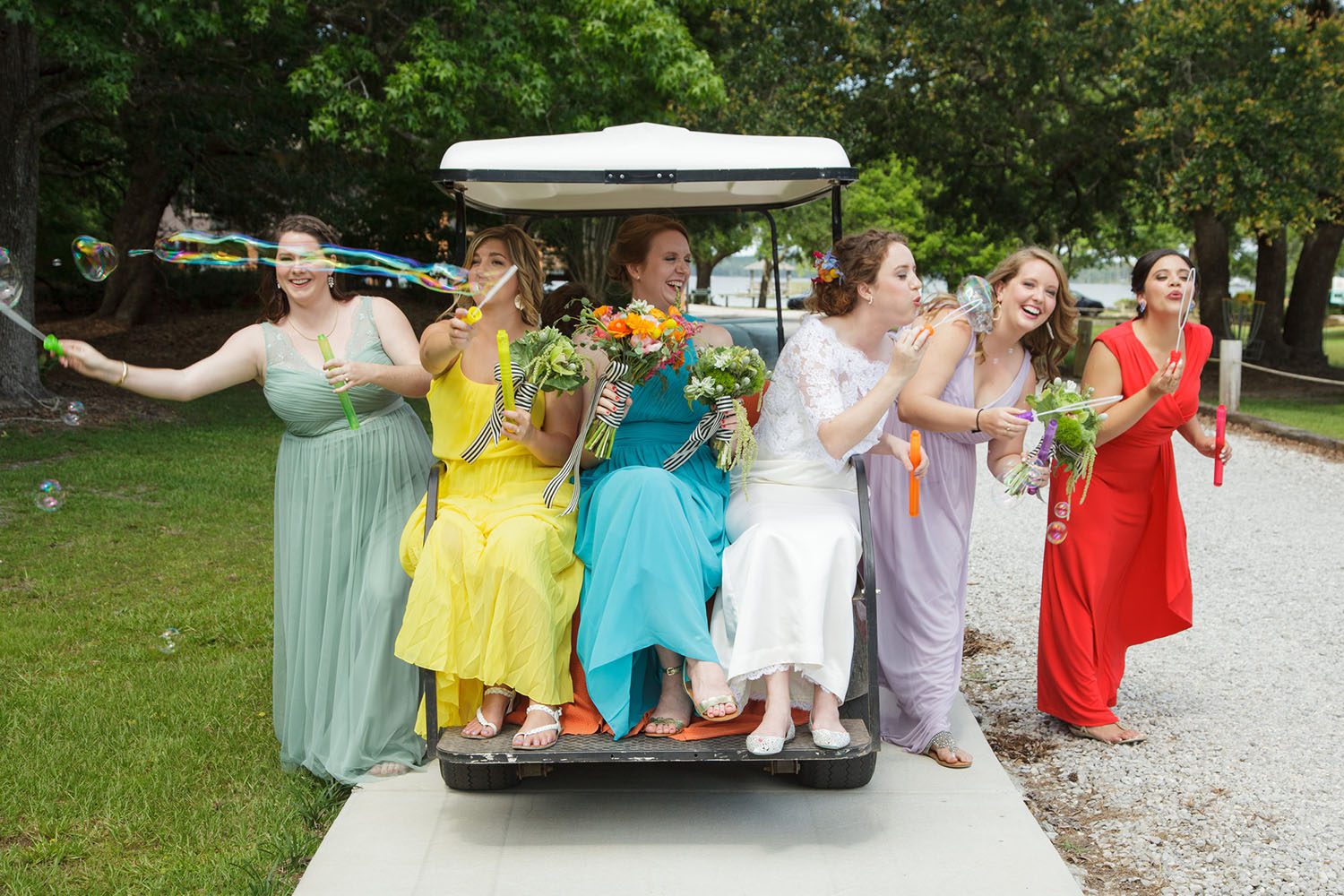 Bridesmaids with bubble wands