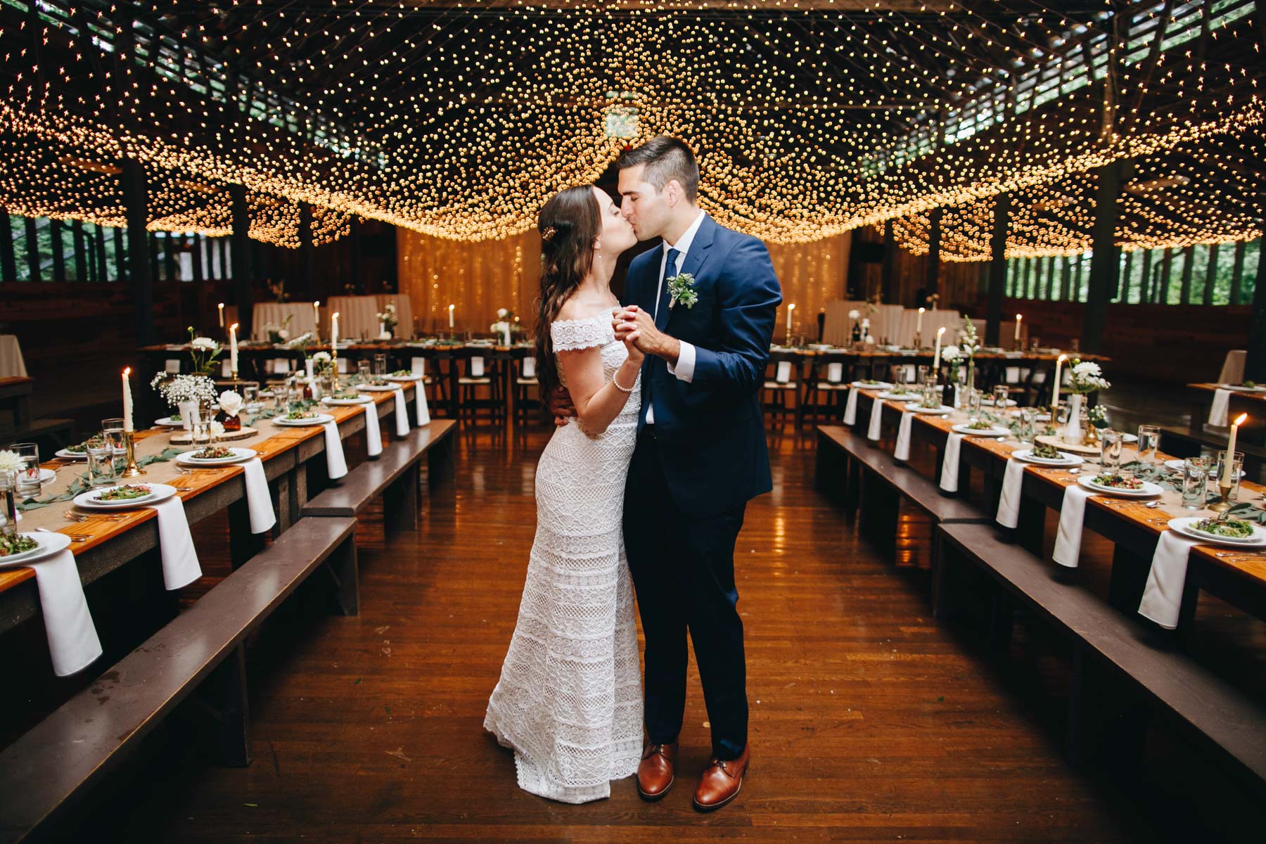 Bride and groom embracing