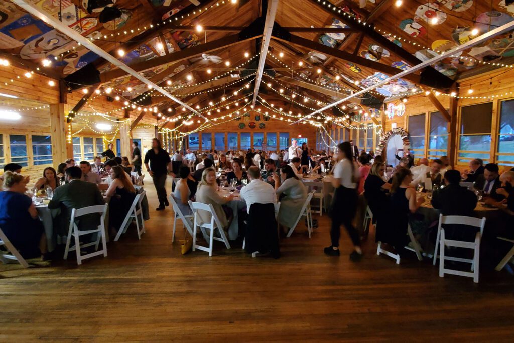 Reception dinner in rustic dinning hall