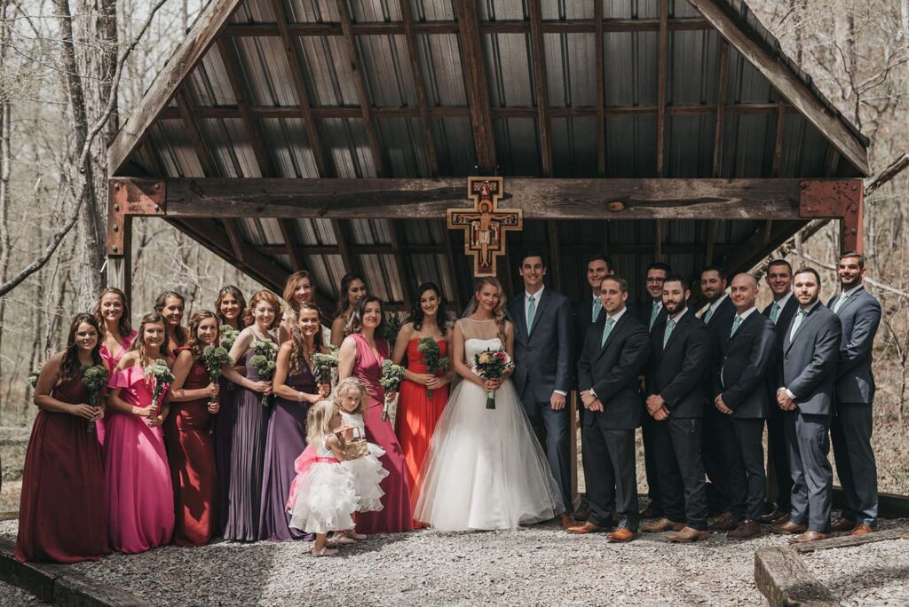 Wedding party at outdoor ceremony site