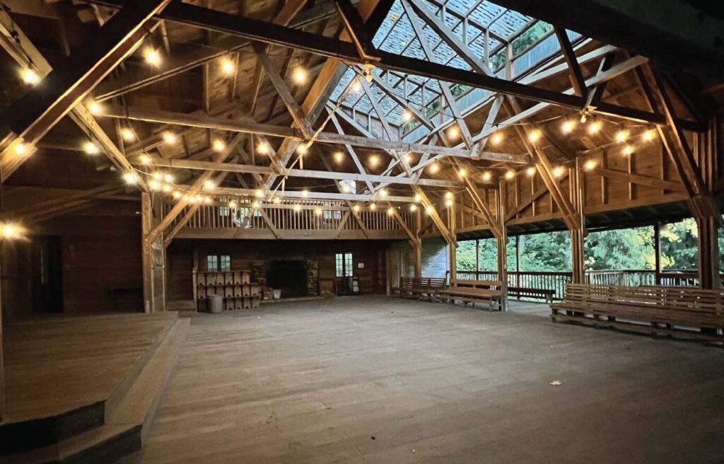 Interior of rustic dining hall
