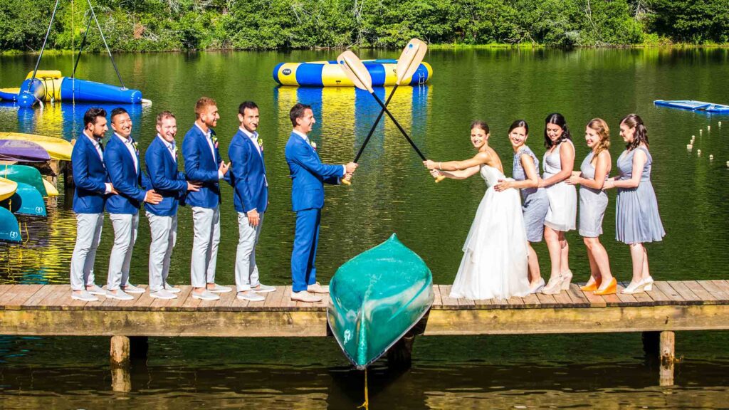 Wedding party on a dock