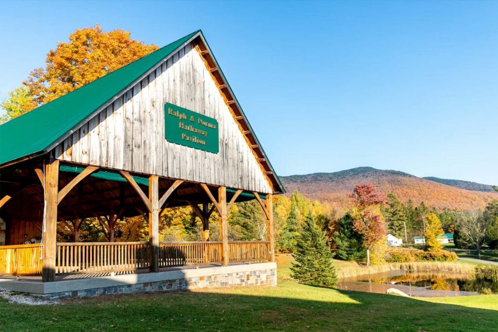 Beautiful outdoor pavilion surrounded by autumn leaves