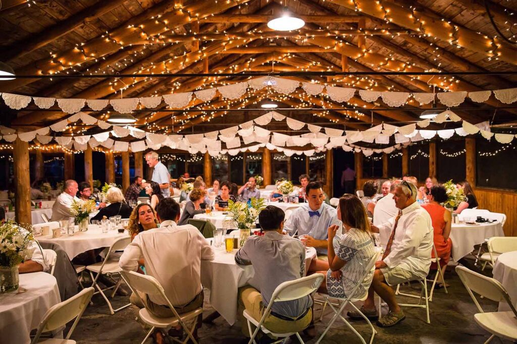 Reception dinner in beautiful wooden dinning hall
