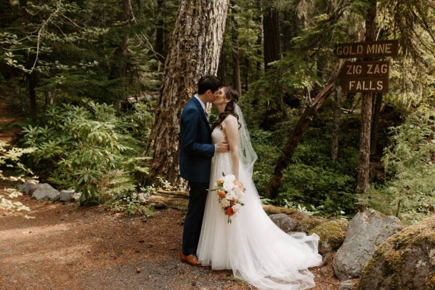 Bride and groom embracing