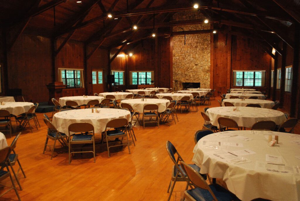 Interior of wooden lodge