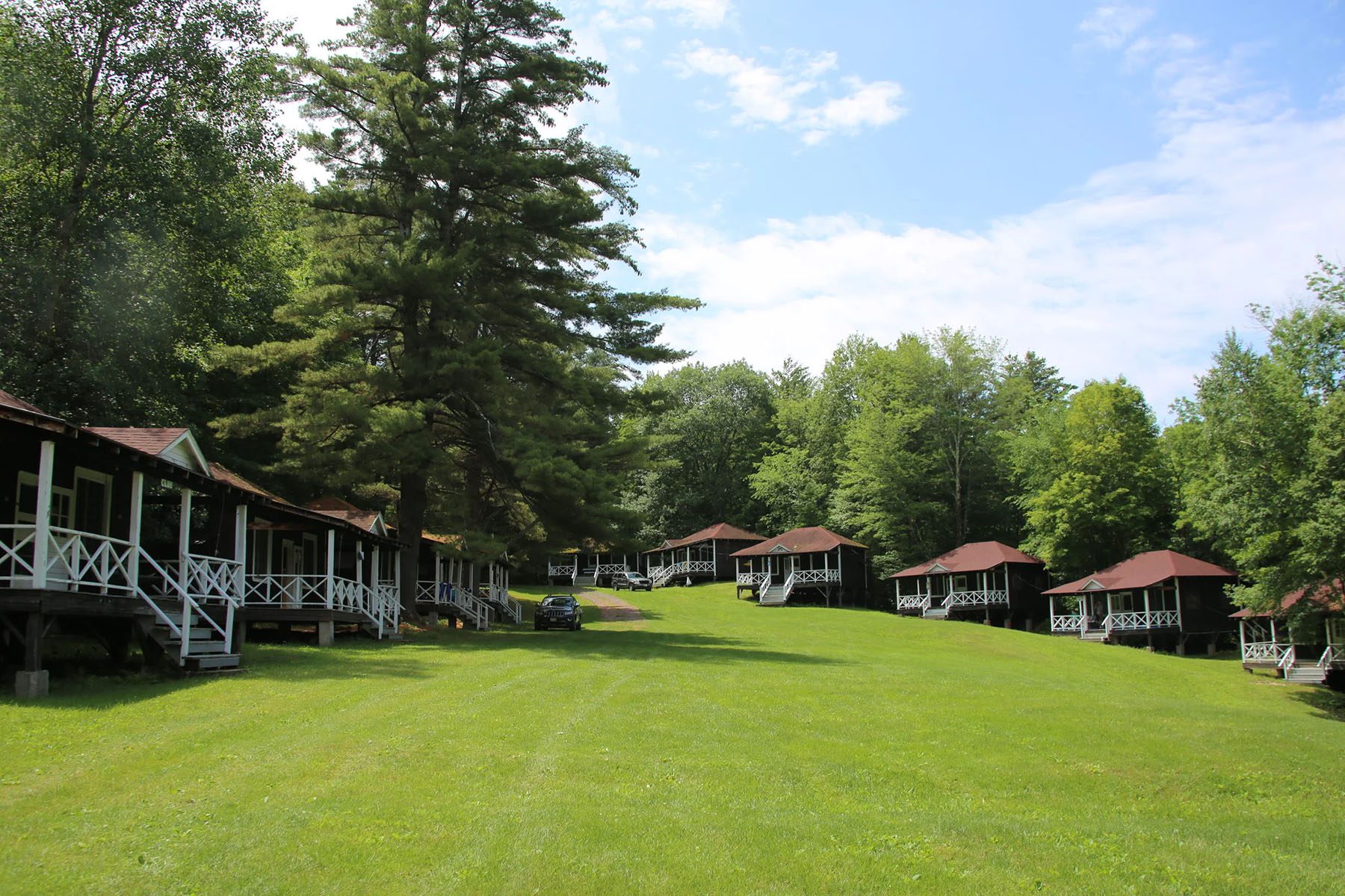 Row of summer camp cabins